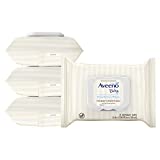 Aveeno Baby Hand & Face Cleansing & Moisturizing Wipes with Oat Extract and Aloe, Fragrance-Free Wipes for Sensitive Skin, Free of Sulfates, Alcohol, Parabens, and Dyes, White, 25 Count, Pack of 4