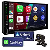 Double Din Car Stereo Compatible with Apple Carplay and Android Auto,7 Inch Touch Screen Car Stereo with Bluetooth 5.1,16-Segment EQ Car Audio Receivers,DSP,Mirror Link,HD Backup Camera,FM Car Radio