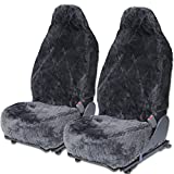 OxGord Sheepskin Seat Covers (Pack of 2) Wool Sheep Skin Shearling Car Accessories Best for Front Bucket Auto Seats Cover on Cars Truck SUV Van - Lambs Lambskin Gray Fleece Plush Cushion