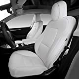 Bomely Fit Tesla Model Y Seat Covers All Season Nappa Leather Car Seat Cushion Protector 2019-2021 2022 Tesla Model Y Accessories (White, Model Y(12 Pcs))