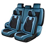 Coverado Seat Covers, Breathable Faux Leather Car Seat Protectors with Embossed Grains, Universal Auto Cushions Full Set, Compatible with Most Cars, Sedans, SUVs and Trucks, Blue