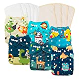 Babygoal Baby Cloth Diapers Washable Pocket Nappy, 6pcs Cloth Diapers+6 Inserts+4pcs Bamboo Inserts,Boy Color 6FB15
