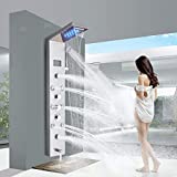 FUZ Contemporary Shower Panel Tower System Stainless Steel 6-Function Faucet LED Rainfall Waterfall Shower Head + Handheld Sprayer + Rain Massage Body Jets + Tub Spout,Brushed Nickel…