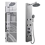 ROVOGO 304 Stainless Steel Shower Panels System with 8-inch Rainfall Shower, 6 Body Jets and 5-Setting Handheld Shower Wand, Shower Tower with Adjustable Head, Brushed