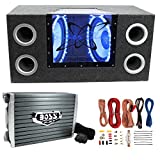 Pyramid BNPS122 12' 1200W Car Audio Speakers with Neon Accent Lighting and 4 OHM Impedance, Subwoofer Box, 1500W Mono Amplifier, & Amp Kit
