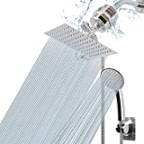 NearMoon Filtered Shower Head , High Pressure 8″Square Rain Shower Head and 5 settings Handheld Shower Filter Combo with Self-adhesive Holder/1.5M Hose -1 Replaceable Filter Cartridge (Chrome Finish)