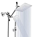 Shower Head, 8 Inch High Pressure Rainfall Shower Head/Handheld Shower Combo with 11 Inch Extension Arm, 9 Settings Adjustable Anti-leak Shower Head with Holder/Hose, Height/Angle Adjustable
