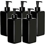 Youngever 5 Pack 16 Ounce Plastic Pump Bottles, Refillable Square Plastic Pump Bottles for Dispensing Lotions, Shampoos and More (Black)