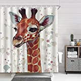 Funny Animal Giraffe Kids Shower Curtain for Bathroom,Colorful Cute Giraffe Watercolor Dot Fabric Shower Curtains Set,Polyester Fabric Bathroom Accessories with Hooks, Cartoon Grey Bath Curtains, 70in