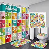 Alphabet Shower Curtain for Kids, ABC Shower Curtain for Children Bathroom Decor, Learning Word ABC Educational Bathroom Shower Curtains with Hooks (G)