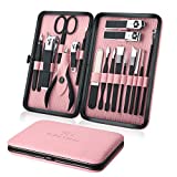 Manicure Set Professional Nail Clippers Kit Pedicure Care Tools- Stainless Steel Women Grooming Kit 18Pcs for Travel or Home (Pink)