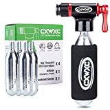 CO2 Inflator Kit with 4 x16g CO2 Cartridges / 3 Tire Levers - Presta & Schrader Valve Compatible - CO2 Bike Pump for Road and Mountain Bikes