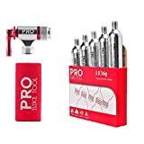 PRO BIKE TOOL CO2 Inflator + 5 x 16g Threaded CO2 Cartridges Bundle - Quick & Easy - Presta and Schrader Valve Compatible - Bicycle Tire Pump for Road and Mountain Bikes