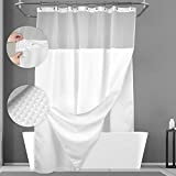 Waffle Weave Shower Curtain with Snap-in Fabric Liner Set, 12 Hooks Included - Hotel Style, Waterproof & Washable, Heavyweight Fabric & Mesh Top Window - 71x72, White