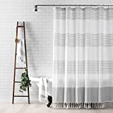 Elrene Home Fashions Boho Harper Stripe Knotted-Tassel Fabric Shower Curtain, 72 Inches by 72 Inches, Grey