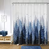 Shower Curtain Mountain Forest Nature Tree Fabric Shower Curtain Set for Bathroom Water Repellent Shower Curtain Set Bathtubs Hotel, 72 x 72 inch, Blue