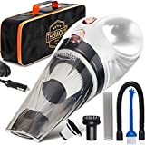 THISWORX Car Vacuum Cleaner - Portable, High Power, Mini Handheld Vacuum w/ 3 Attachments, 16 Ft Cord & Bag - 12v, Small Auto Accessories Kit for Interior Detailing - White