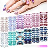 168 Pieces 12 Sheets Gradient Marble Full Nail Stickers Marble Printed Full Wrap Nail Stickers Self-Adhesive Nail Art Decal Strips with Glass Nail File for Women Girls DIY Nail Art (Chic Style)