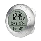 Kadams Bathroom Shower Digital Wall Clock - Kitchen Clock - Water Resistant Timer - Seconds Counter - Temperature & Humidity Display - Wall Calendar - Multiple Mounting Options (Silver)
