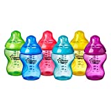 Tommee Tippee Closer to Nature Fiesta Baby Feeding Bottles, Anti-Colic, Slow Flow, BPA-Free - 9 Ounces, Multi-colored, 6 Pack (522597)