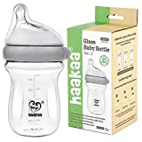 Haakaa Natural Glass Baby Bottles for Baby Feeding, Anti-Colic, Wide Neck, BPA Free (5.4oz/160ml, 6+ Months, 1 pc)