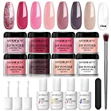 17 Pcs Dip Powder Nail Kit Starter, AZUREBEAUTY Nude Pink Glitter 8 Colors Acrylic Dipping Powder System Essential Kit for French Nail Manicure Nail Art Set