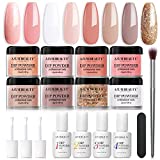 Dip Powder Nail Kit Starter- AZUREBEAUTY 8 Colors Nude Glitter Skin Tones Pink Neutral Dipping Powder System, Essential Liquid Set with Base & Top Coat Activator for French Nail Art Manicure DIY Salon