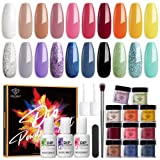 Modelones 20 Colors Dip Powder Nail Kit Starter, Nude Pink Acrylic Dipping Powder System Essential Liquid Set with Top/Base Coat Activator Brush for Spring French Nail Art Manicure Beginner DIY Salon