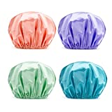 AmazerBath Shower Caps for Women Reusable Waterproof, 4 Pack Women Shower Caps Reusable EVA Hair Cap for Shower Double Protection Layers Elastic, Medium Size