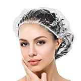 Auban Shower Cap Disposable, 100 PCS Bath Caps Large Thick Clear Plastic Elastic Hair Bath Caps For Women Kids Girls, Travel Spa, Hotel and Home Use,Hair Salon (52CM)