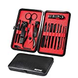 Manicure Set Pedicure Set Nail Clippers – Mifine 16 in 1 Stainless Steel Professional Pedicure Kit Nail Scissors Grooming kit with Black Leather Case (Red)