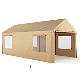 Wilrex Carport, 10x20ft Heavy Duty Carport with Removable Sidewalls & Doors, Portable Garage for Auto, Boat Market stall, Car Tent Windows, Canopy Party Wedding, UV Resistant Tarp, Beige