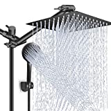 Shower Head Combo,10 Inch High Pressure Rain Shower Head with 11 Inch Adjustable Extension Arm and 5 Settings Handheld Shower Head Combo,Powerful Shower Spray Against Low Pressure Water - Matte Black