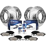 Detroit Axle - Front & Rear Drilled Slotted Disc Rotors + Ceramic Brake Pads Replacement for 2009-2018 Dodge Ram 2500 3500-10pc Set