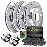 Hart Brakes Front and Rear Brake Rotors Silver Drilled Slotted Ceramic Pads Compatible For 2015-2020 Mercedes-Benz C300, C350e, C400