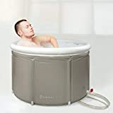 Portable Bathtub (Large) by Homefilos, Japanese Soaking Bath Tub for Shower Stall, Inflatable Flexible Plastic Adult Size Foldable Ofuro