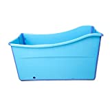 W WEYLAN TEC Large Foldable Bath Tub Bathtub for Baby Toddler Children Twins Petite Adult Blue