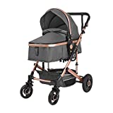 Reversible Convertible Baby Strollers for Newborn Infant - High Landscape Bassinet 2-in-1 Pushchair (Gray)
