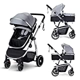 HAGADAY Baby Stroller, Infant Stroller with Reversible Seat, Newborn Stroller with Canopy，Baby Bassinet Stroller(Grey)