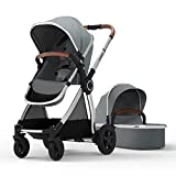 Mompush Ultimate2, Full-Size Standard Stroller, Independent Bassinet, Reversible Seat, Compact Self Standing Fold, Large UPF50+ Canopy, All Wheel Suspension