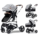 Blahoo Baby Stroller for Newborn, 2 in1 High Landscape Stroller, Foldable Aluminum Alloy Pushchair with Adjustable Backrest. Bassinet Stroller