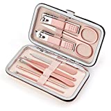 Manicure Set, 8 In 1 Stainless Steel Professional Pedicure Kit Nail Scissors Grooming Kit with Pink Leather Travel Case Pink (8 In 1)