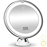 Upgraded 2022 10X Magnifying Makeup Mirror with Lights, 3 Color Lighting, Bathroom Shower Mirror with Suction Cup, Intelligent Switch, 360 Degree Rotation, Portable for Detailed Makeup, Close Skincare