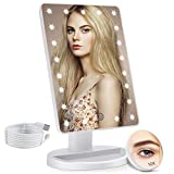 COSMIRROR Lighted Makeup Vanity Mirror with 10X Magnifying Mirror, 21 LED Lighted Mirror with Touch Sensor Dimming, 180°Adjustable Rotation, Dual Power Supply, Portable Cosmetic Mirror (White)