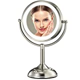 Professional 8.5' Large Lighted Makeup Mirror Updated with 3 Color Lights, 1X/10X Magnifying Swivel Vanity Mirror with 32 Premium LED Lights, Brightness Dimmable Cosmetic Mirror, Senior Pearl Nickel