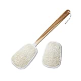 FAAY 17 Inch Natural Exfoliating Loofah Back Scrubber On a Stick with Luffa Sponge Pads Refills – Long Handle Loofa Body Bath & Shower Brush for Men & Women