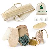 ATTEASAY Natural Loofah Sponge｜body scrubber Luffa Bath Scrubberw｜Eco-Friendly Loofah Double Side Scrubbing Strap｜Body Bath Sponge Pad｜Body Face and Foot Care｜for Women and Men Exfoliating Bath gloves