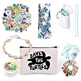 VSCO Girl Stuff - Flask Stickers, Reusable Straw & Teen Accessories Kit in a Cosmetic Bag