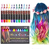 EZCO 12 Color Temporary Hair Chalk Pens Crayon Salon Washable Hair Color Dye Face Kit Safe for Makeup Birthday Party Gift for Girls Kids Teen Adult
