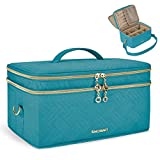 Large Makeup Bag, BAGSMART Double Layer Cosmetic Makeup Organizer Travel Makeup Train Case with Shoulder Strap for Cosmetics Makeup Brushes Toiletries Travel Accessories，Upgraded (Teal)